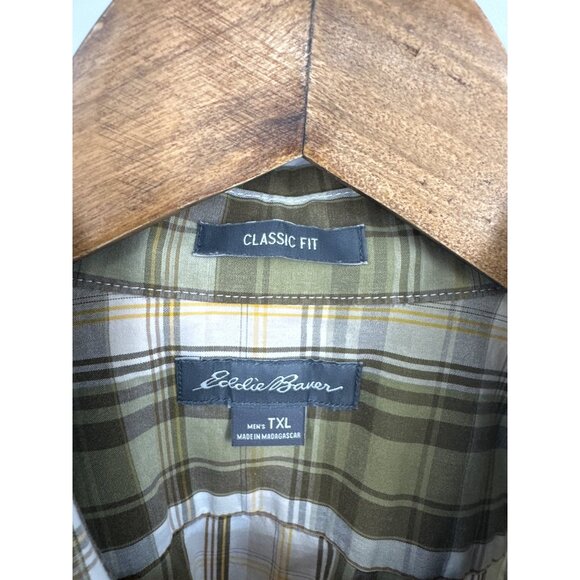 Eddie Bauer Mens Classic Fit Green Plaid Button-Down Long Sleeve Shirt Size TXL - Picture 5 of 11